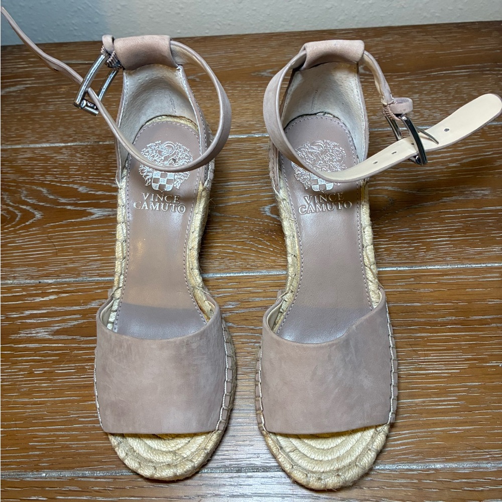Vince Camuto Blush Suede Espadrille Wedge Sandals